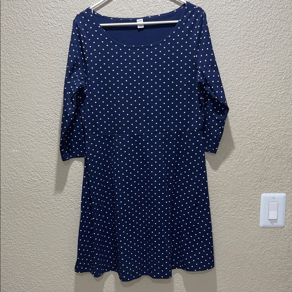 Old Navy Navy Blue 3/4 Long Sleeve Dress with White Polka Dots